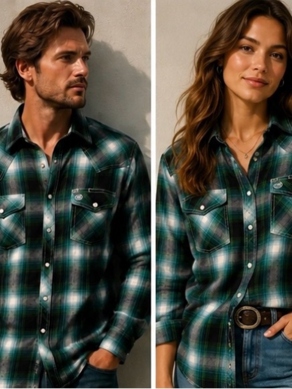 Unisex Wrangler Retro Western Plaid Pearl Snap Shirt – Green/Black